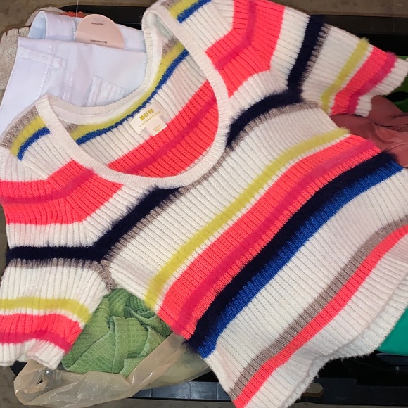 Maeve by ANTHROPOLOGIE Striped Scoop Neck Short Sleeve Sweater - White Multi - Picture 3 of 4